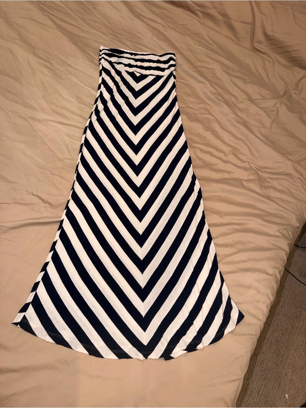 Women’s Black White Striped Skirt Cotton Stretch Maxi Size Small